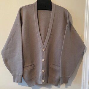 Grandfather Cardigan VTG  Moores (mde in Canada ) taupe/dk beige sweater Sz L